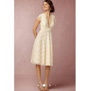 Anthropologie Cream Lace Midi Dress
